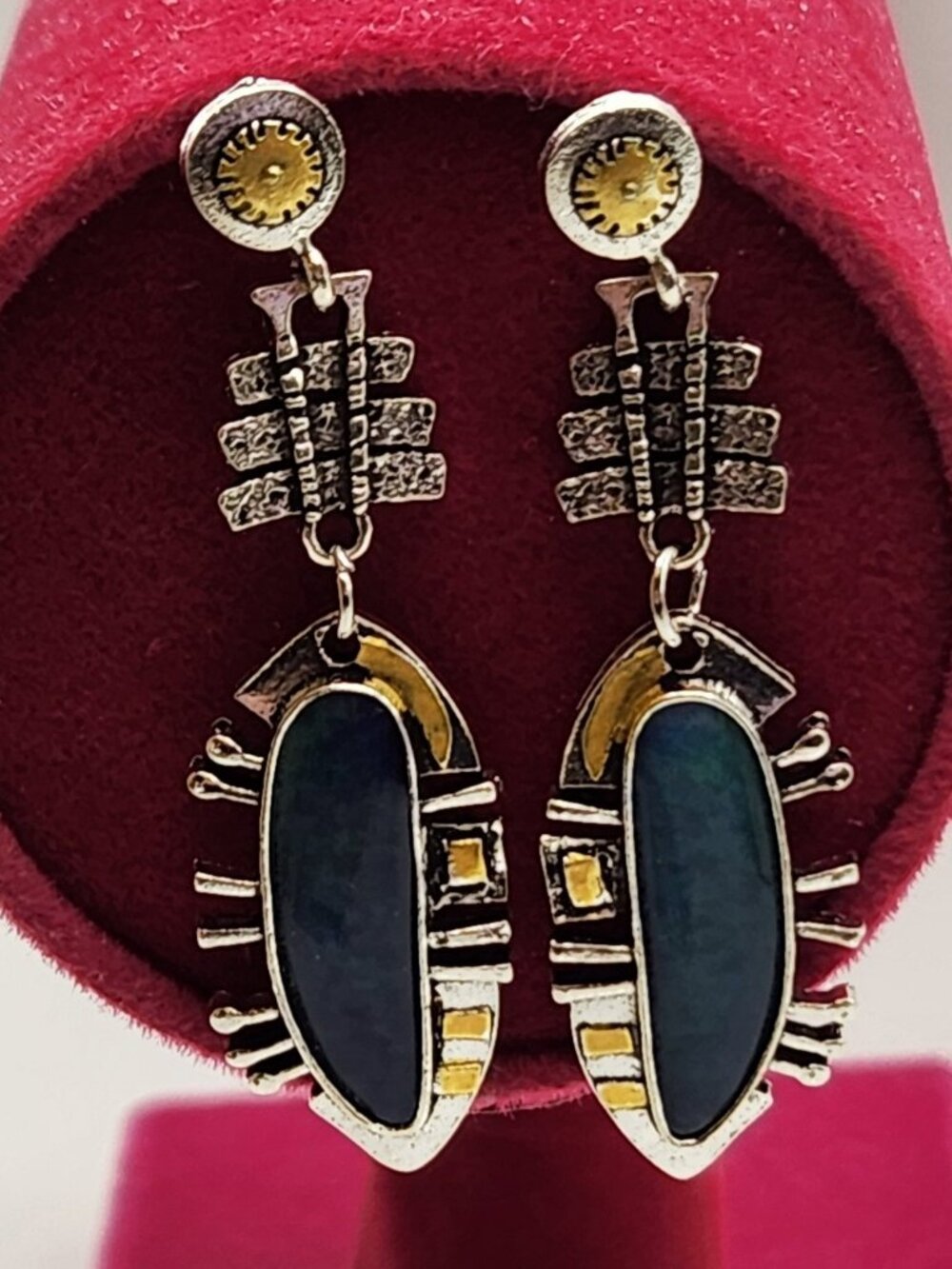 *SPECIAL* Silver tone stud earrings blue yellow boho NIP